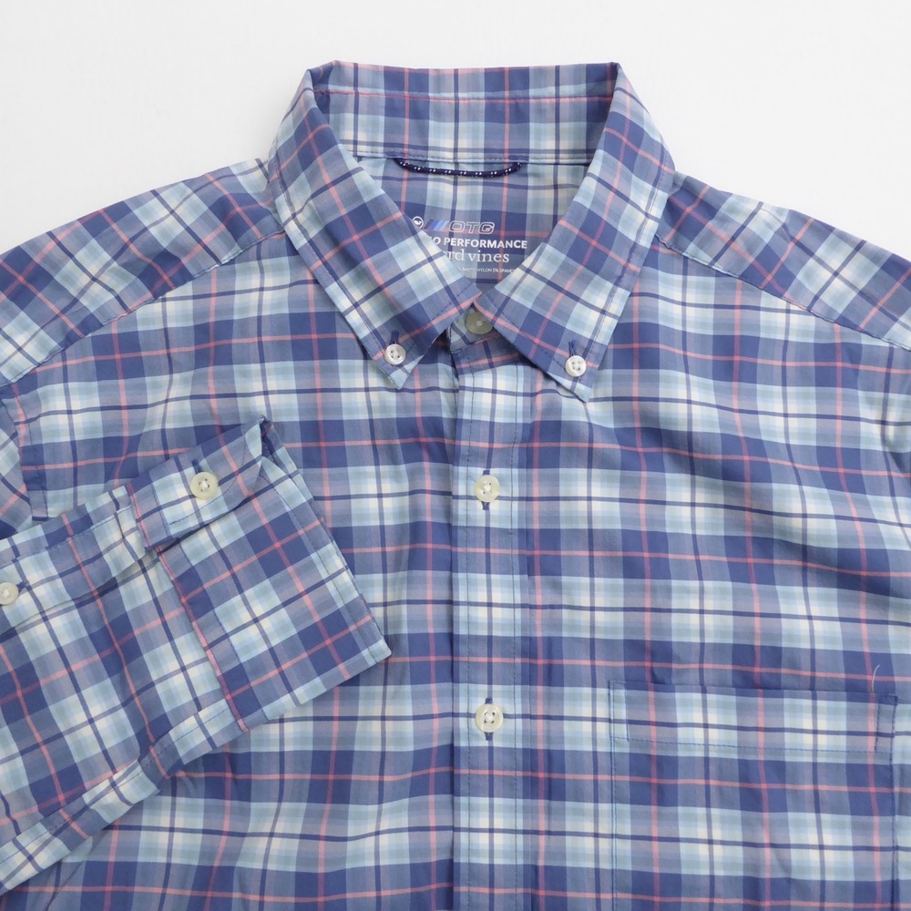 Vineyard Vines Mens Button Down Shirt Blue Plaid OTG Performance Brrr Medium